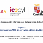 Cartel del proyecto Expansión internacional 2026 de servicios eólicos de Altertec en Egipto, cofinanciado por la Junta de Castilla y León a través de ICECYL.