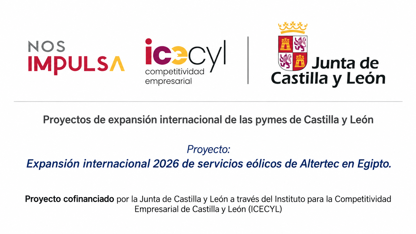 Proyecto de expansión internacional 2026 de servicios eólicos de Altertec en Egipto, cofinanciado por la Junta de Castilla y León a través de ICECYL.