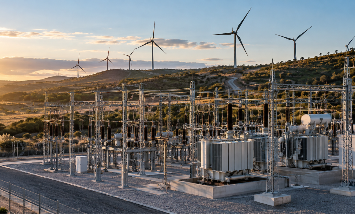 Subestación eléctrica de alta tensión vinculada a un parque eólico